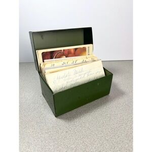 Vintage Metal Recipe Box with Handwritten‎ and Printed Recipes divider cards